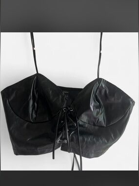 SHEIN Black Crop Bustier Top with Adjustable Lace Up Front, Size Small